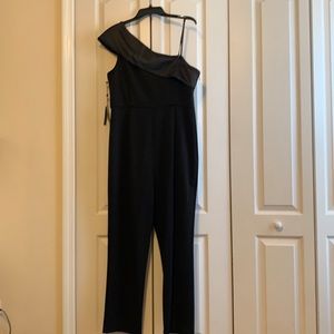 Adrianna Papell Black One Shoulder Jumpsuit NWT 16